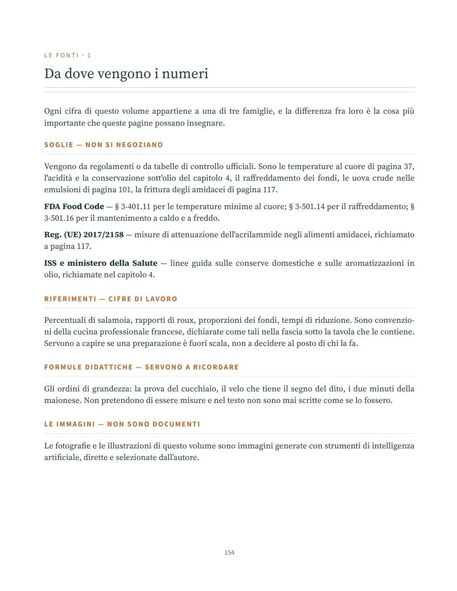 Pagina 154: da dove vengono i numeri, con FDA Food Code, Regolamento UE 2017/2158 e linee guida ISS.