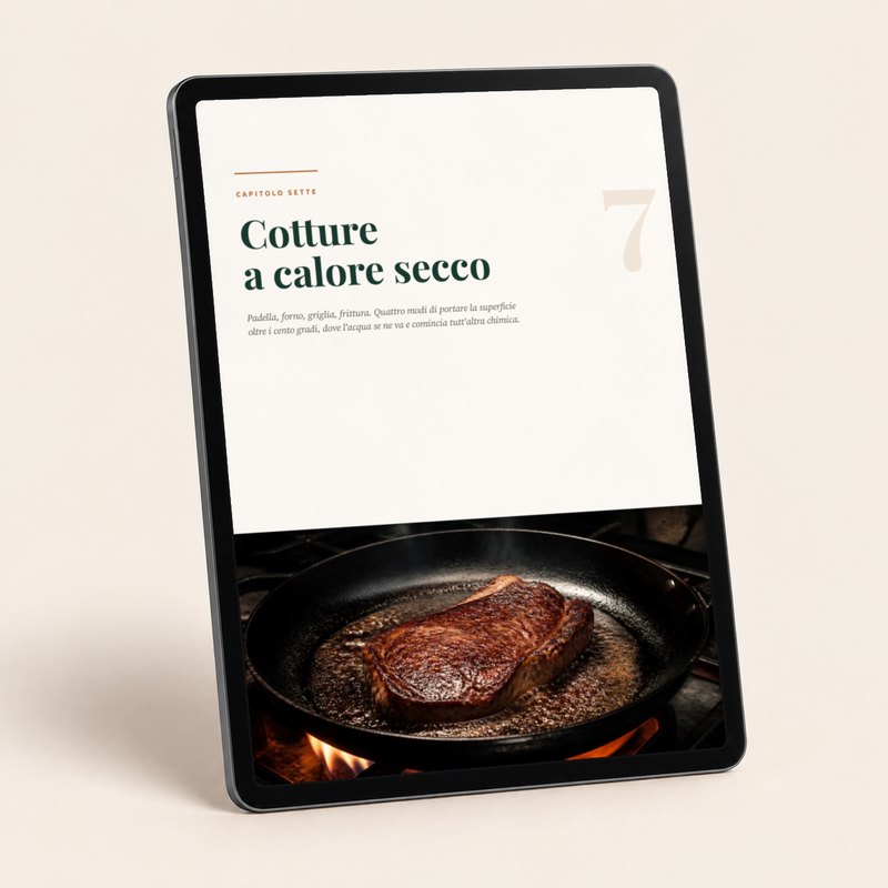Un capitolo di Tecniche di Alta Cucina in PDF su tablet: l'apertura del capitolo sette, Cotture a calore secco